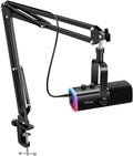FIFINE XLR/USB Gaming Microphone Set Dynamic PC Mic for Streaming Podcasting Computer RGB Mic Kit with Boom Arm Stand Mute Button Headphones Jack for Recording Vocal Voice-Over-AmpliGame AM8T