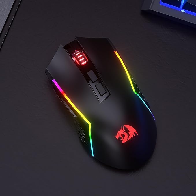 Redragon M693 LIT Wireless Gaming Mouse 12800 DPI Mice w/ 3-Mode Connection BT &amp 2.4G Wireless 7 Macro Buttons Reliable Power Capacity for PC/Mac/Laptop