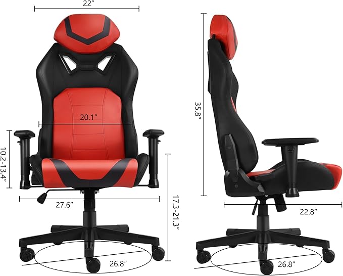 Modern-Depo Ergonomic Gaming Chairs for Adults with High-Density Memory Foam | Swivel Comfortable Office Chair Big and Tall Video Game Chair High Back Computer Chair for Home Office Red Black