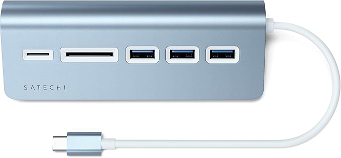 Satechi USB C Hub for Desktop USB C Hub with 3 USB-A 3.0 Data Ports Micro/SD Card Readers USBC Hub for MacBook Air/Pro M5/M4 Dell HP Surface Lenovo - Blue