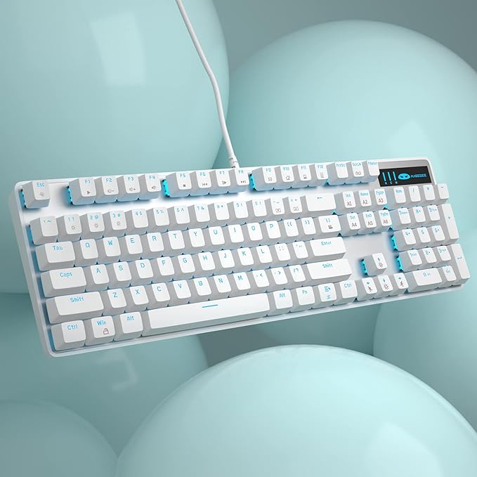 MageGee Mechanical Gaming Keyboard Wired USB Adjustable Backlight Keyboard New Mechanical Storm 100% Anti-ghosting Keyboards with Blue Switches for Windows PC/MAC Games (White)
