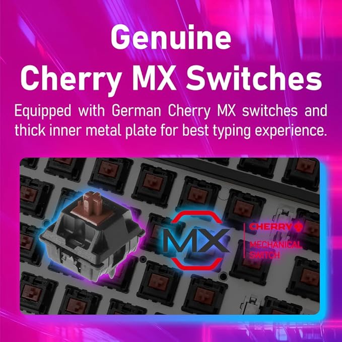 i-rocks K73M Mechanical Gaming Keyboard with Media Control Knob 107 Keys PBT Keycaps Multimedia Hotkeys Detachable USB-C Cable (Cherry MX Brown Switches Cyberpunk Blue)