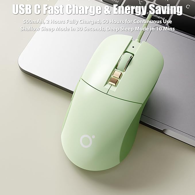 Wireless Gaming Mouse Tri-Mode 2.4GHz/Bluetooth 5.0/Wired USB-C 5-Level DPI Rechargeable Ergonomic Silent Optical Mice for iMac/MacBook/Computer/Laptop Matcha Green
