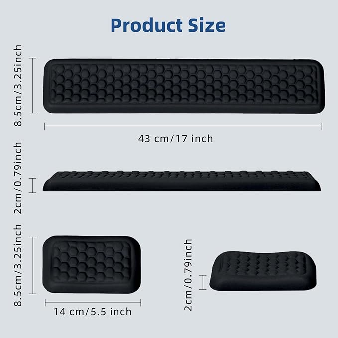 Keyboard Mouse Wrist Rest Pad Comfort Memory Foam Wrist Rest with Non-Slip Silicone Base Leather Surface Ergonomic Keyboard Mouse Wrist Support for Typing Pain Relief (Matte Black)
