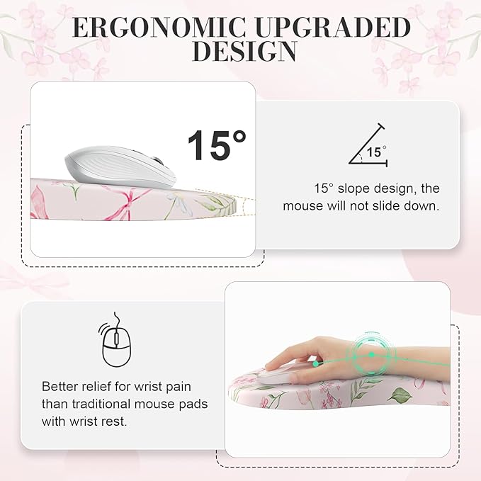 Keyboard Wrist Rest and Mouse pad SetBow Desk Cover matPink Mouse pad with Wrist Rest with Coaster for OfficeNon Slip mat for Women Must Stuff Accessories