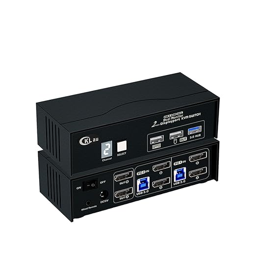 CKLau 2 Port Displayport 1.4 KVM Switch 2 Monitors with Cables and USB 3.0 Hub Supports 4096x2160@60Hz 2560x1440@144Hz for 2 Computers 2 Monitors Sharing Keyboard Mouse Peripheral Device
