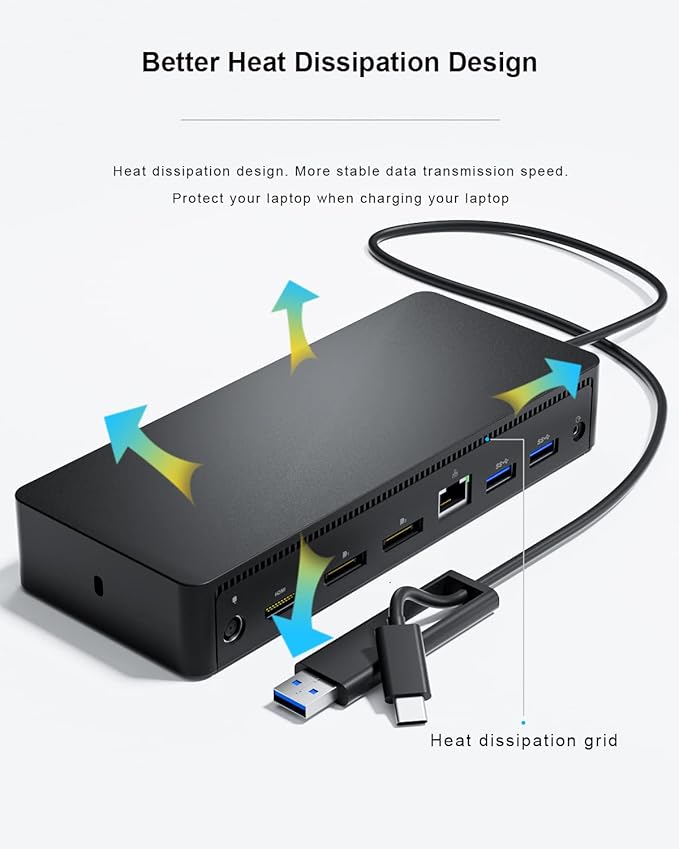D6000 Universal Docking Station USB 3.0 and USB C Single 5K or Triple 4K Display Docking Station with Two DisplayPort and HDMI for Windows and Mac (1HDMI 2DP 1Audio 4USB3.0 1USB C 1Speaker Out)