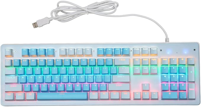 Computer Keyboard Gaming Keyboard Wired USB Connection 104 Keys for Office (Brown Switch(Blue White Keycaps))