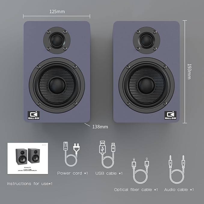 60W Computer Speakers for Desktop PC DSP Bluetooth 5.3 24-Bit Optical USB-C AUX Silk-Dome Tweeter Carbon-Fiber Driver Desk Speakers for Laptop/Mac/Monitor Slate Blue