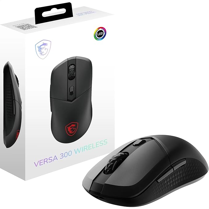 MSI Versa 300 Wireless Gaming Mouse - 8000 DPI Optical Sensor 1000 Hz Polling Rate Symmetrical 30M+ Click Kailh Micro Switches 6 Buttons 50-Hour Battery 1ms Latency RGB 60g - Wired/Wireless