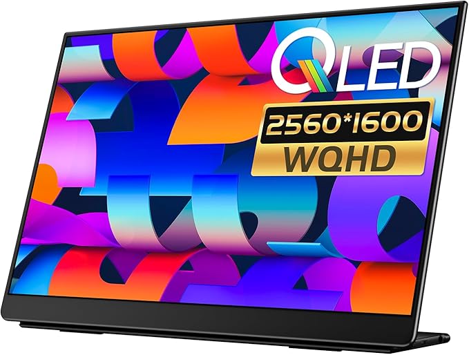 EHOMEWEI Q1 16 QLED 2560 * 1600 Resolution Portable Monitor Display 16:10 1500:1 Type-C Cable Connection Second External Screen Laptop Office/Gaming Monitor for Laptop PC Gaming Consoles
