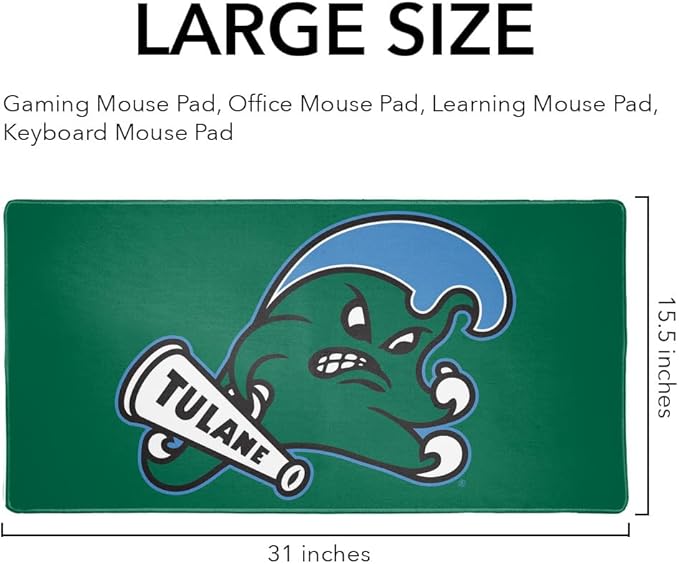 Tulane University Primary Logo Large Gaming Mouse Pad Desk Mat with Stitched Edges Non-Slip Base for Gamer Home and Office 31.5 x 15.7