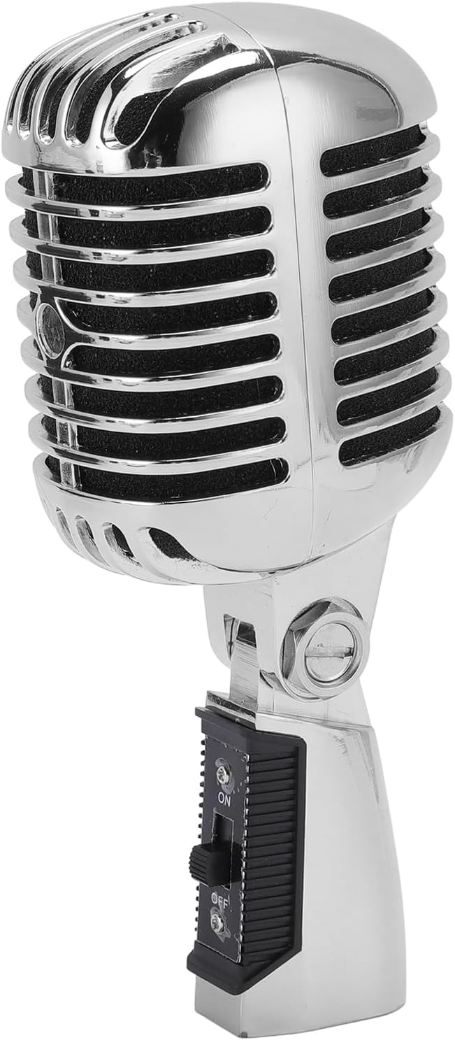 Dynamic Microphone Cardioid Pickup Pattern Zinc Alloy Construction with Shock Mount Structure for Stage Performance and Studio Recording (Silver)