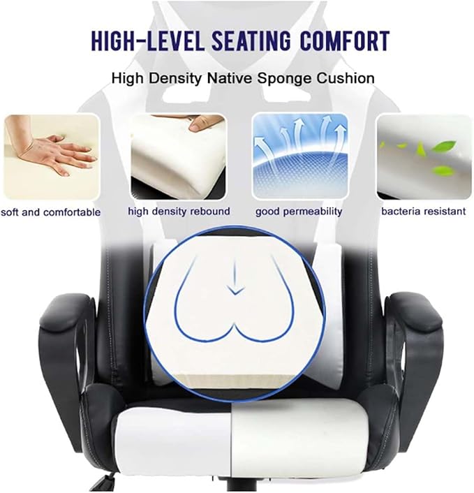 TBQATNTS Ergonomic Video Game Chair With MassageComputer Chair With Footrest And Lumbar SupportGaming Chair With SpeakersLed LightsSeven Point MassageAdjustable ArmrestFor Office Or GamingBlack
