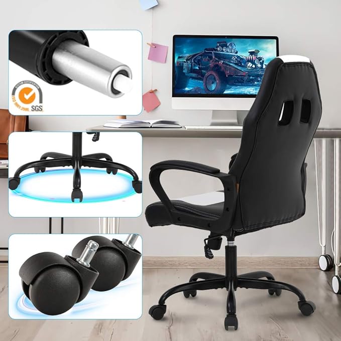 PC Gaming Chair Office Chair Ergonomic Desk Chair Racing Chair with Lumbar Support &amp Armrest PU Leather High Back Computer Chair Adjustable Height Swivel Executive Chairfor Adults HomeWhite