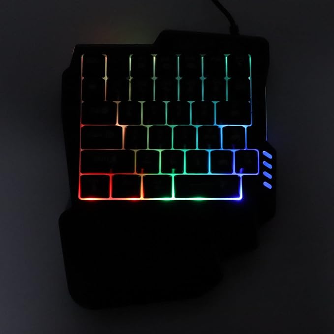 Sazao One Handed Gaming Keyboard Three Colors Backlight Wide Palm Rest 35 Keys Gaming Keyboard for Computer for Mobile Games