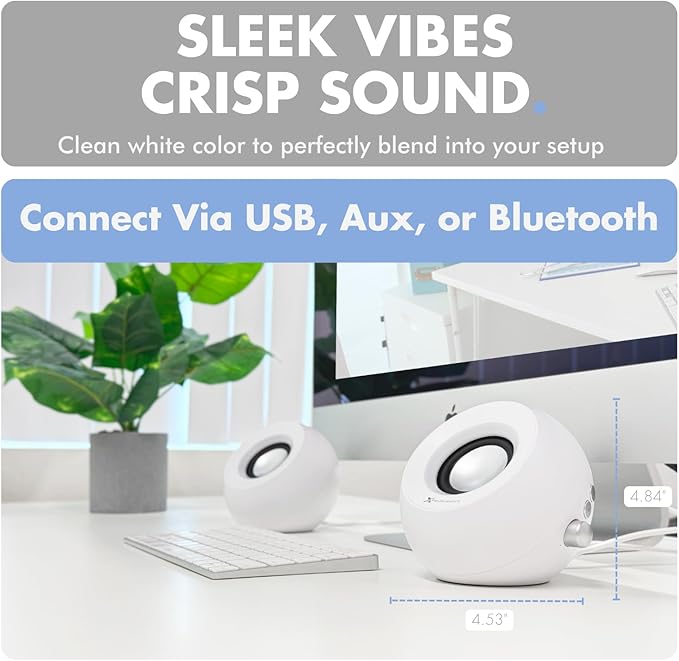 X9 Performance White Computer Speakers with RGB Lighting Bluetooth USB and AUX - Triple Mode Connection Dual 2.25 Drivers for Work and Play Bluetooth Desktop Speakers for PC - White