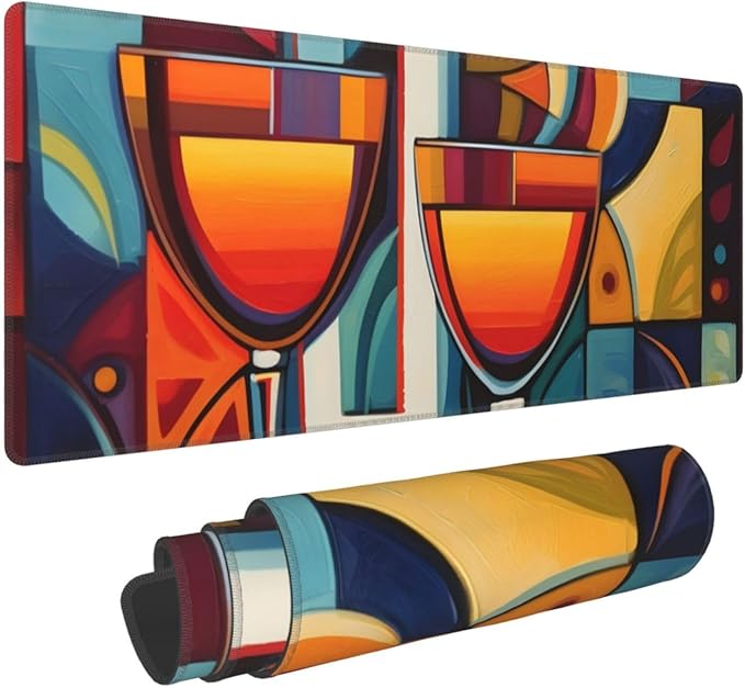 Abstract Wine Glass Large Mouse Pad XL Extended Gaming Pad Waterproof Desk Mat for Desktop Keyboard Non Slip Mousepad for Office Game Home 32.15x11.8