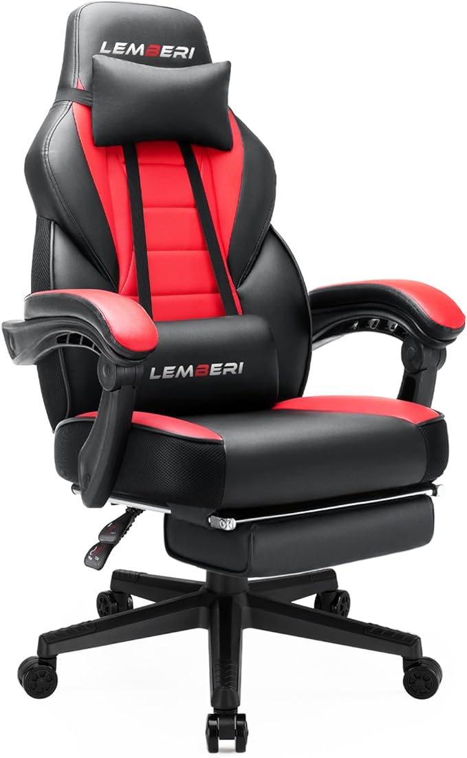 LEMBERI Video Game Chairs with footrest Big and Tall Gamer Chair for Adults 400lb Capacity Racing Style Computer Chair with Headrest and Lumbar Support