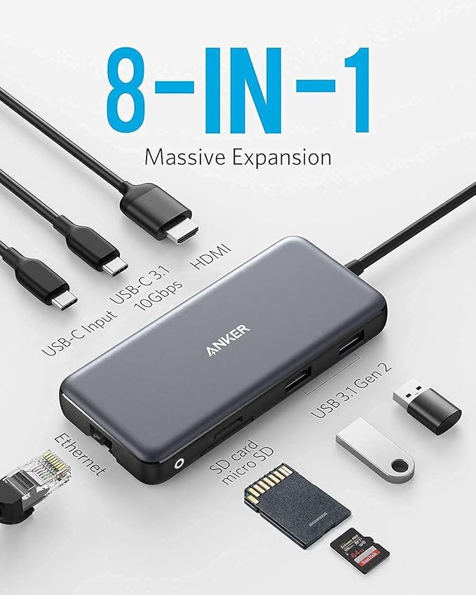 Anker 555 USB-C Hub (8-in-1) with USB-C to DisplayPort Adapter