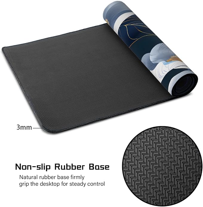 Blue Floral Flower Large Mouse Pad Gaming Mousepad Desk Mat for Desktop Computer Keyboard Waterproof Mouse Mat Desk Pad with Non-Slip Base for Game School Office Home 35.4 x 15.7
