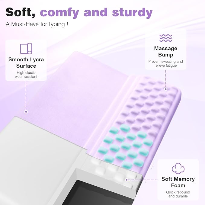 Ospelelf Keyboard Wrist Rest Pad Comfy Ergonomic Keyboard Stand Riser Holder Computer Wrist Support Cushion forTyping Purple
