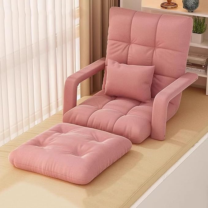 ELEFOCUS Floor Chair Adjustable with Cushion 6-Position Folding Floor Gaming Chair Folding Sofa Seat Lounge Couch with Armrests(Pink)