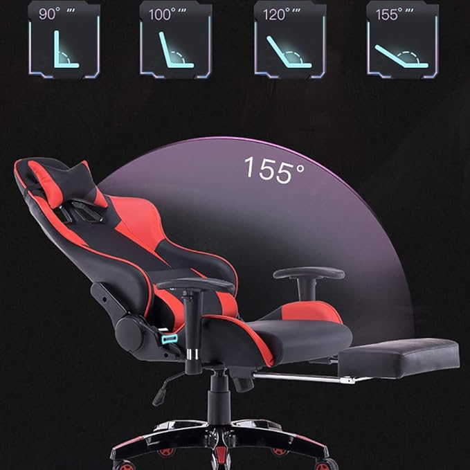 Gaming Chair with Footrest Swivel Chair with Ottoman Height Adjustment Headrest and Lumbar Support E-Sports Swivel Chair