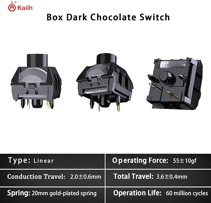 Kailh Box Dark Chocolate Linear Switch5-Pin 55gf RGB SMD Full POM Material Pre-Lubed Key Switches for Mechanical Gaming Keyboard(Dark Chocolate108pcs)