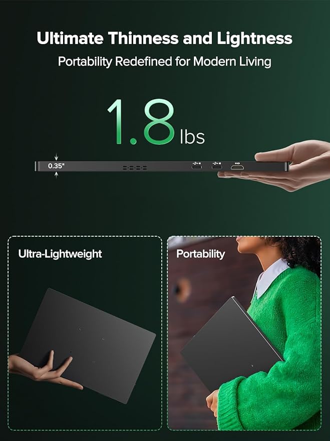 Newsoul 4K Portable Monitor 1200Nits Ultra Bright 16'' Laptop Monitor 2000:1 Contrast Fast IPS Matte Screen with USB-C HDMI VESA Slim External Screen for Laptop/Phone/Game Console/Office/Travel