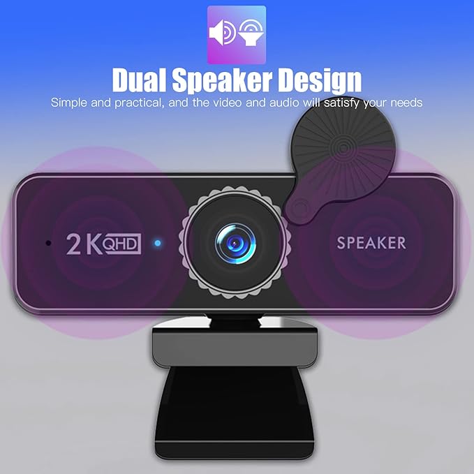 1440P HD Webcam Computer Webcam with Microphone USB PC Web Camera 120-degree Wide Angle with Dual Speakers Free Drive for Recording Calling Conferencing Gaming Compatible with Windows Vista iOS