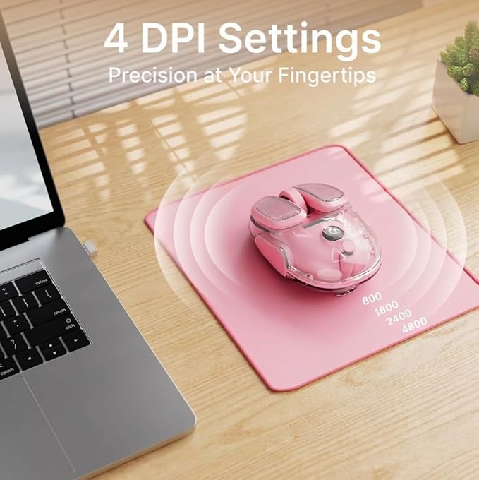 EWEADN Q9 Wireless Clear Mouse Dual Mode Bluetooth &amp 2.4G USB Computer Mouse with RGB Lighting Silent Clicks Multi-Device Compatibility for Laptop PC MacBook iPad Cute Mouse-Pink
