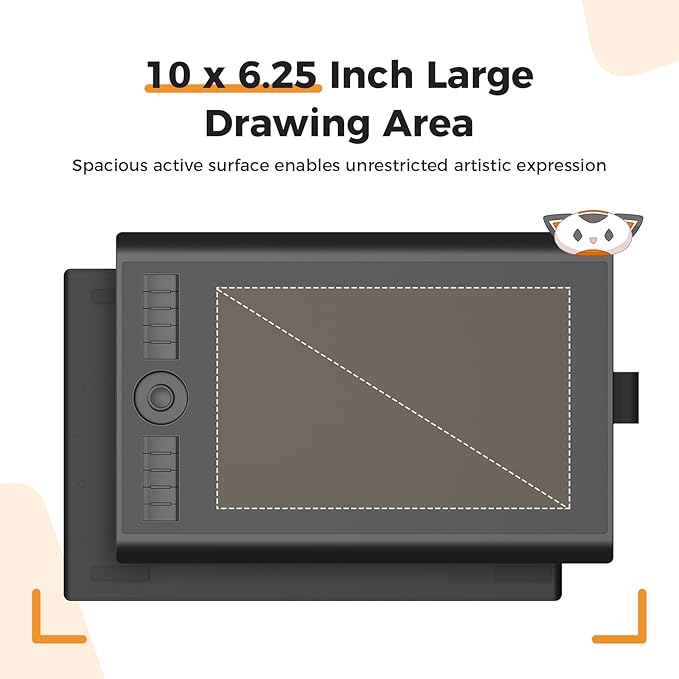 GAOMON M10K Drawing Tablet 10x6 inch Large Graphics Tablet with Touch Ring 8192 Levels Battery-Free Stylus 10 Hot Keys Art Tablet for Design Writing Editing Work with Mac Windows Android