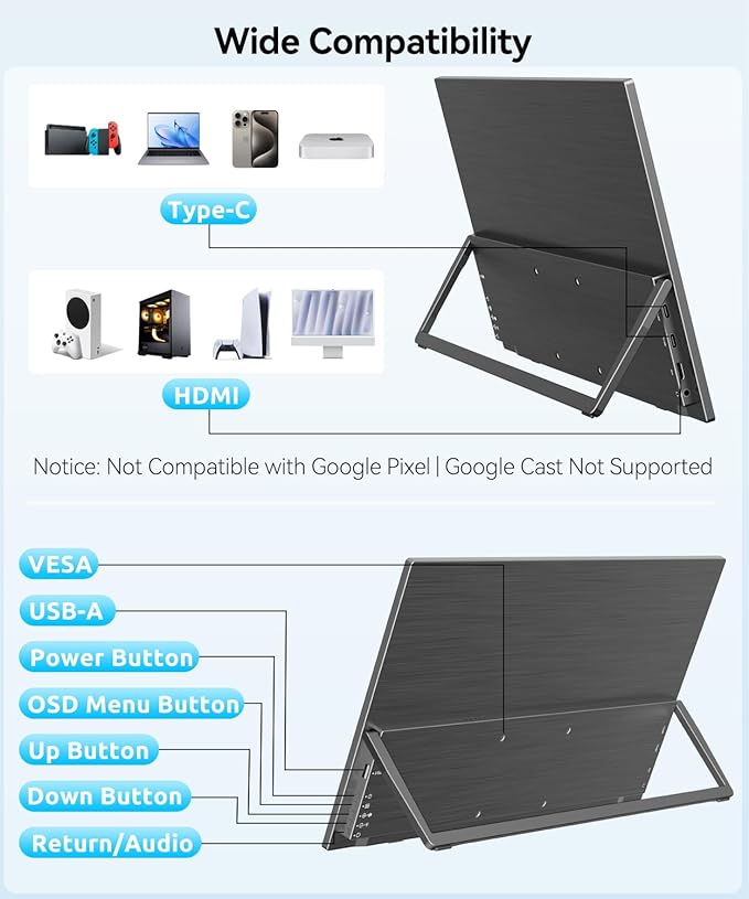 Wireless Portable Monitor for Laptop 23.8 Portable Monitor with Battery-1080P FHD Second Screen for Home &amp Office AirPlay &amp Miracast Casting No Cables or Drivers Needed
