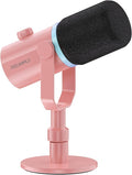FEELWORLD PM1 XLR USB Dynamic Microphone with Desktop Stand Gifts for Podcast Recording PC Computer Gaming Streaming Vocal Voice-Over Studio Metal Mic RGB Light Mute Button Headphones Jack (Pink)