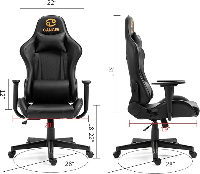 Modern-Depo Black Gaming Chair with Zodiac Star Sign Ergonomic Design Adjustable Swivel and Lumbar Support for Office or Gaming