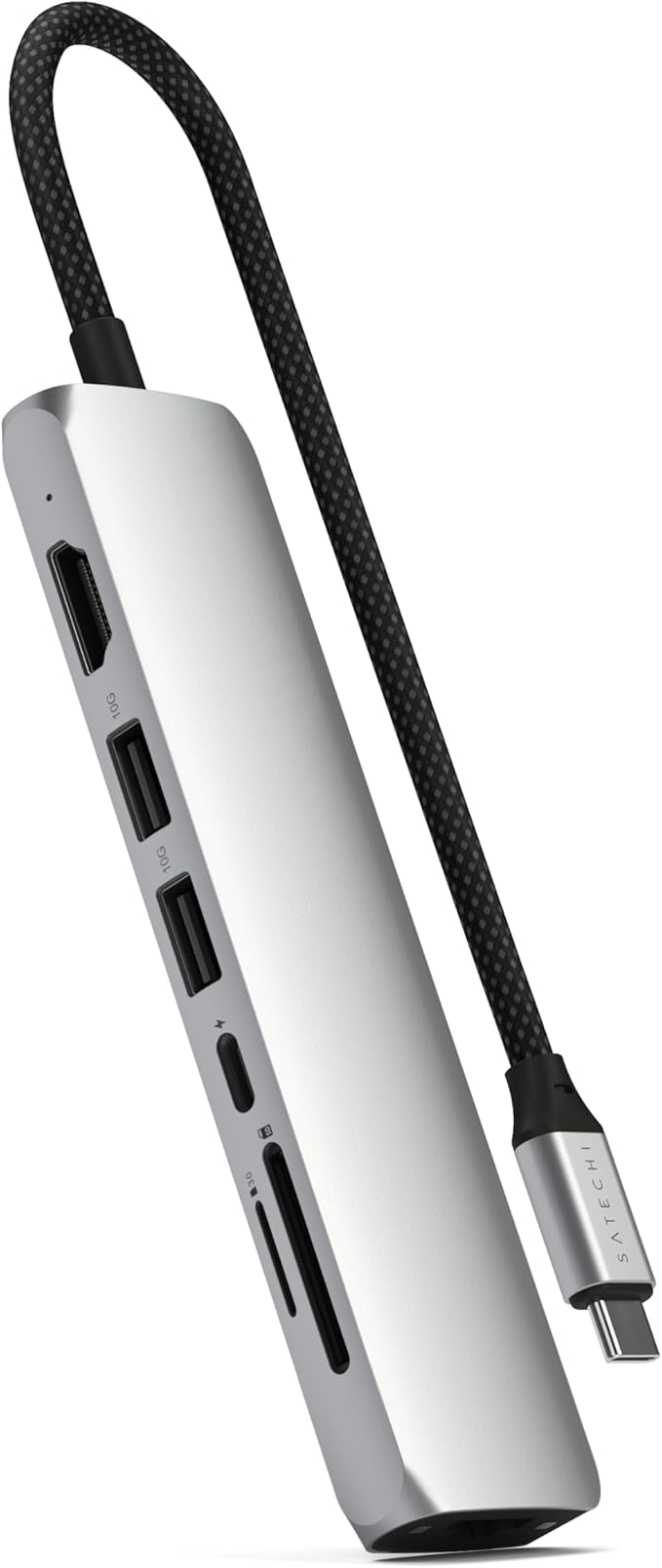 Satechi 7 in 1 USB C Hub Multiport Adapter with Ethernet HDMI 4K@60Hz 100W PD Charging 2X USB-A Data Ports Micro/SD Card Readers for MacBook Air/Pro M5/M4 iPad Windows - Silver