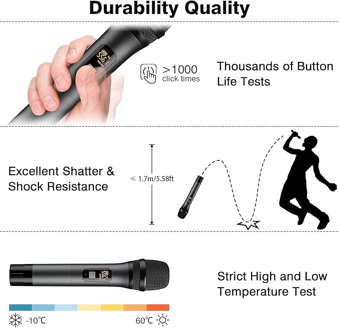 Wireless Microphones Dual UHF Wireless Microphone System with Professional Metal Handheld Dynamic Mics 200ft Range for Karaoke Singing DJ Church Wedding &amp Party Home KTV Set