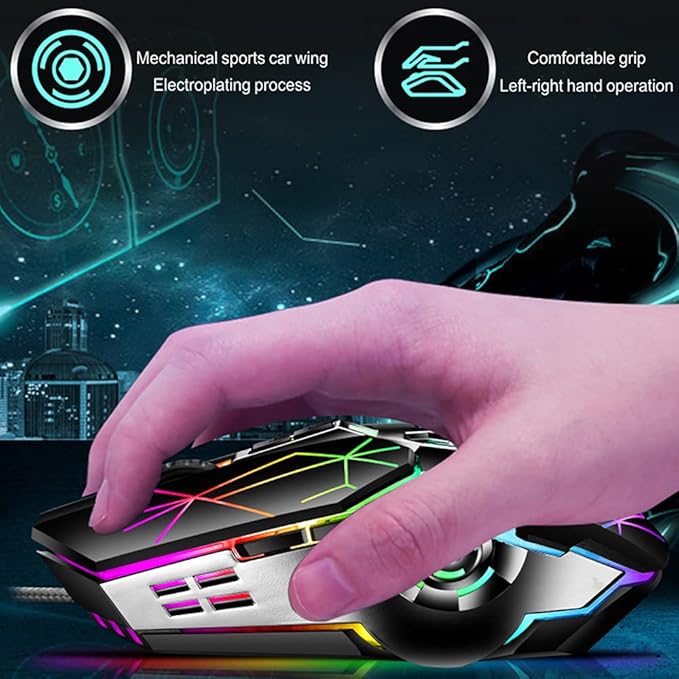 Mechanical Gaming Keyboard and Mouse Combo 87 Key Retro Punk Typewriter-StyleBlue Switch RGB Rainbow Backlit KeyboardCool Breathing Light Lightweight Gaming Mouse for Game and OfficeWhite