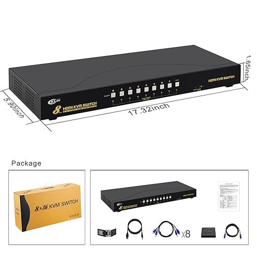 CKLau 4Kx2K 8 Port HDMI KVM Switch with Cables and USB 2.0 Hub Rack Mount KVM Switch Supports Keyboard Mouse Switching for Windows Linux Mac Debian Ubuntu Fedora Raspberry Pi and Ubuntu