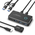 RSHTECH USB 3.0/USB C Switch 2 Computers Share 4 USB 3.0 Data Ports(3 USB-A+1 USB-C) USB Switcher Selector with 2 Cables and Controller for PC Laptop Keyboard Mouse and Printer