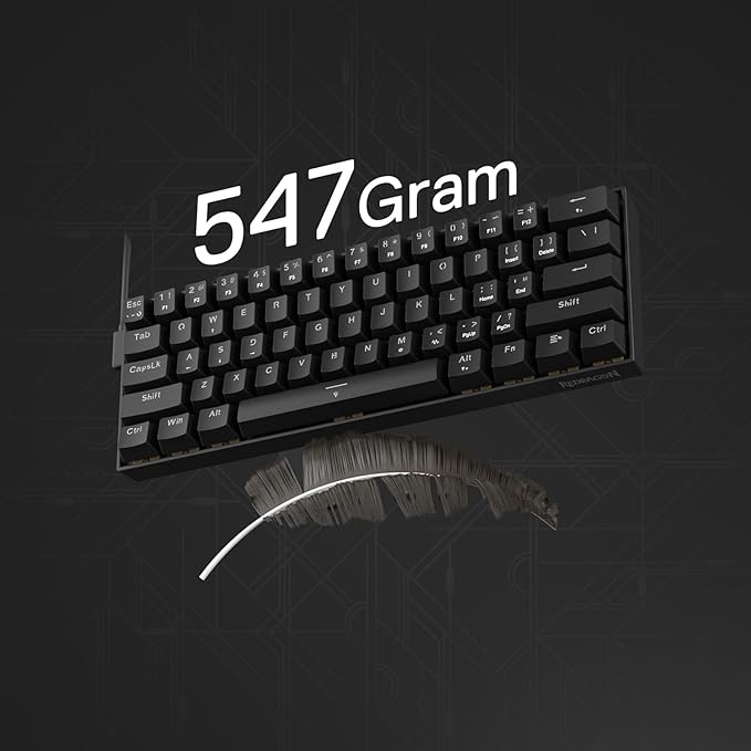 Redragon K617 HE Rapid Trigger Gaming Keyboard 60% 61 Keys Wired Mechanical Keyboard w/Hyper-Fast Actuation Dedicated Hall Effect Magnetic Switch Actuation Point Adjustable Essential Black