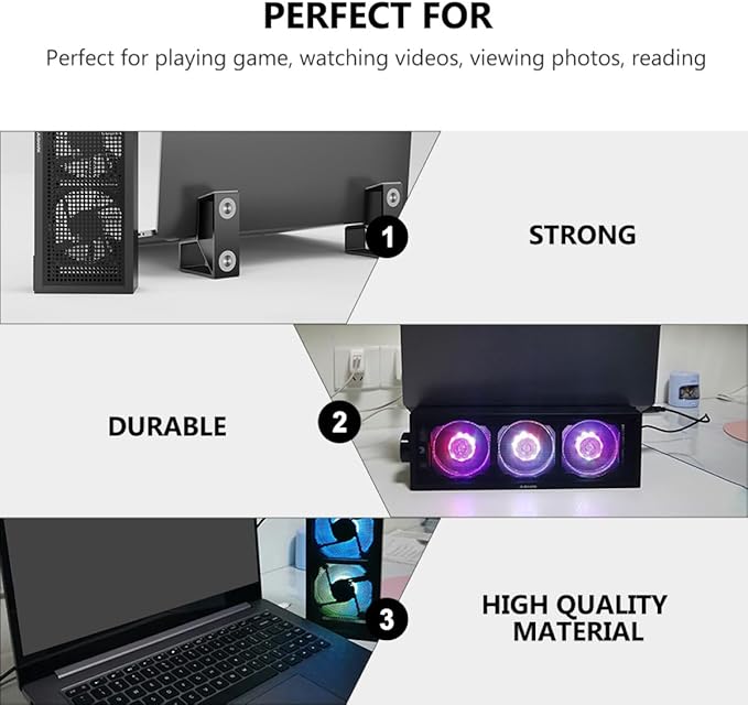 BESPORTBLE Adjustable RGB Laptop Cooler Fan and Heat Dissipation Rack with Three-Speed Settings Elevated Notebook Cooling Pad for Gaming and Home Use