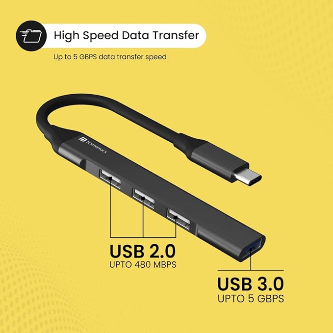 Portronics Mport 31C 4-in-1 USB Hub (Type C to 4 USB-A Ports) with Fast Data Transfer