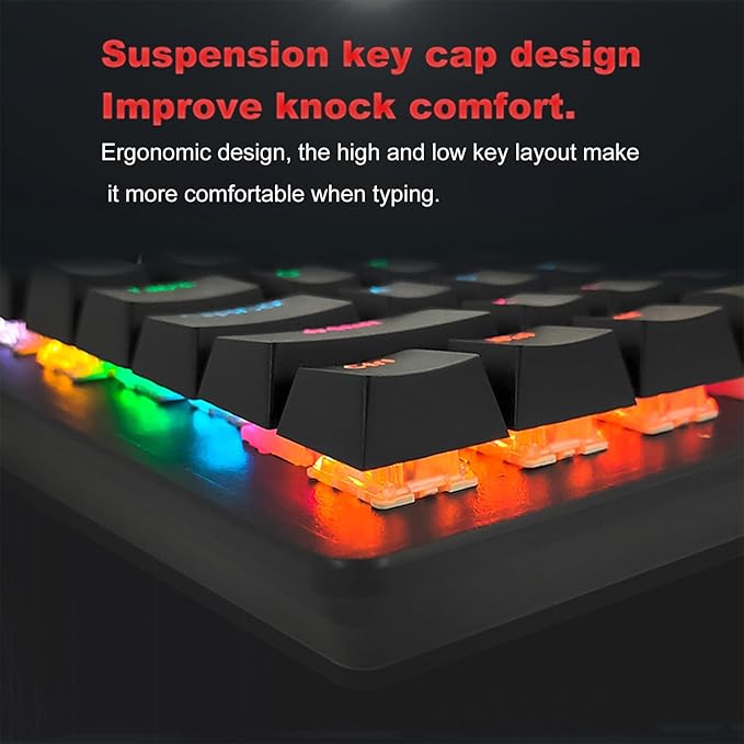 Estink Wired Mechanical Keyboard 104-Key Real Mechanical Gaming Keyboard Rainbow Backlit Keyboard Ergonomic Design USB Wired Keyboard for Wins PC Laptop for Game and Office (Brown