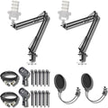 StreamEye BOOMARM1 Boom Arm Mic Stand with Desktop Mount (Pair) Detachable Clips Professional Grade XLR Cables Microphone Pop Filters and Cable Ties