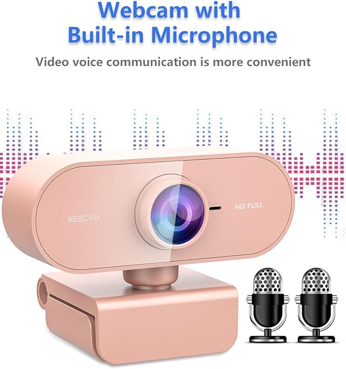 Webcam for pc with MicrophoneFull Hd 1080P Pink Streaming Web Cam with Mic for Mac Laptop Small Computer Camera for DesktopCheap Face Cam for Video ConferenceZoomMicrosoft Teams Meet