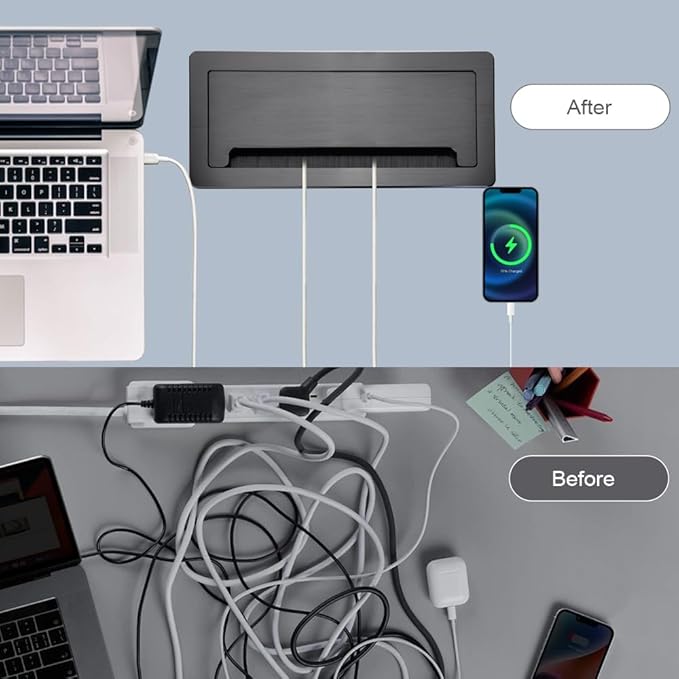 Tabletop Multimedia Connectivity Box with 4 AC Power+2 HDMI+2 RJ45+1 USB3.0 Port +1 USB-C +2 Audio with 5.58ft Power Cord for Conference Room Office Desk(Black)