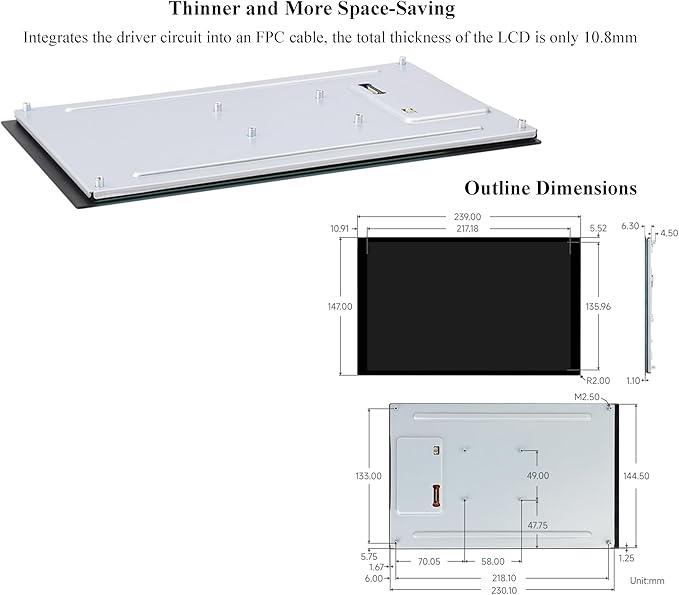 10.1inch DSI LCD 10-Point Capacitive Touch Screen Compatible with Raspberry Pi 5/4B/3B+/3A+/CM5/CM4/CM3+/CM3/RK3506/RK3576/ESP32-P4 800x1280 IPS Display Panel DSI Interface