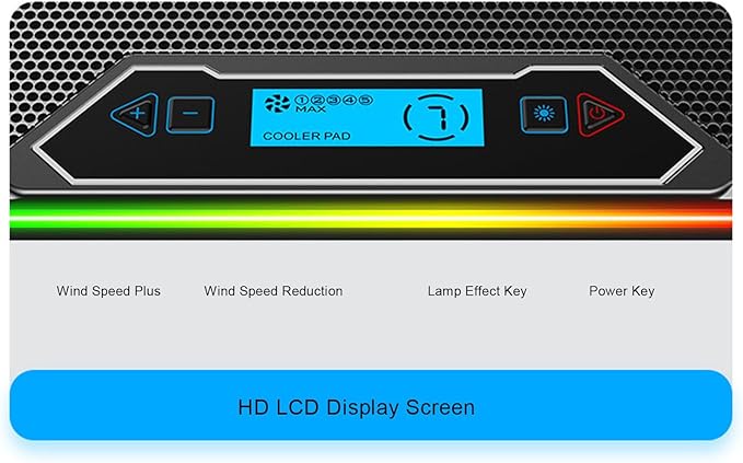 Gaming Laptop Cooling Pad 5 Levels Speed Cooling Fan RGB Lights LCD Display 8 Adjustable Height 2 USB Charging Ports Laptop Cooler for 12in to 19in (14 Fans)